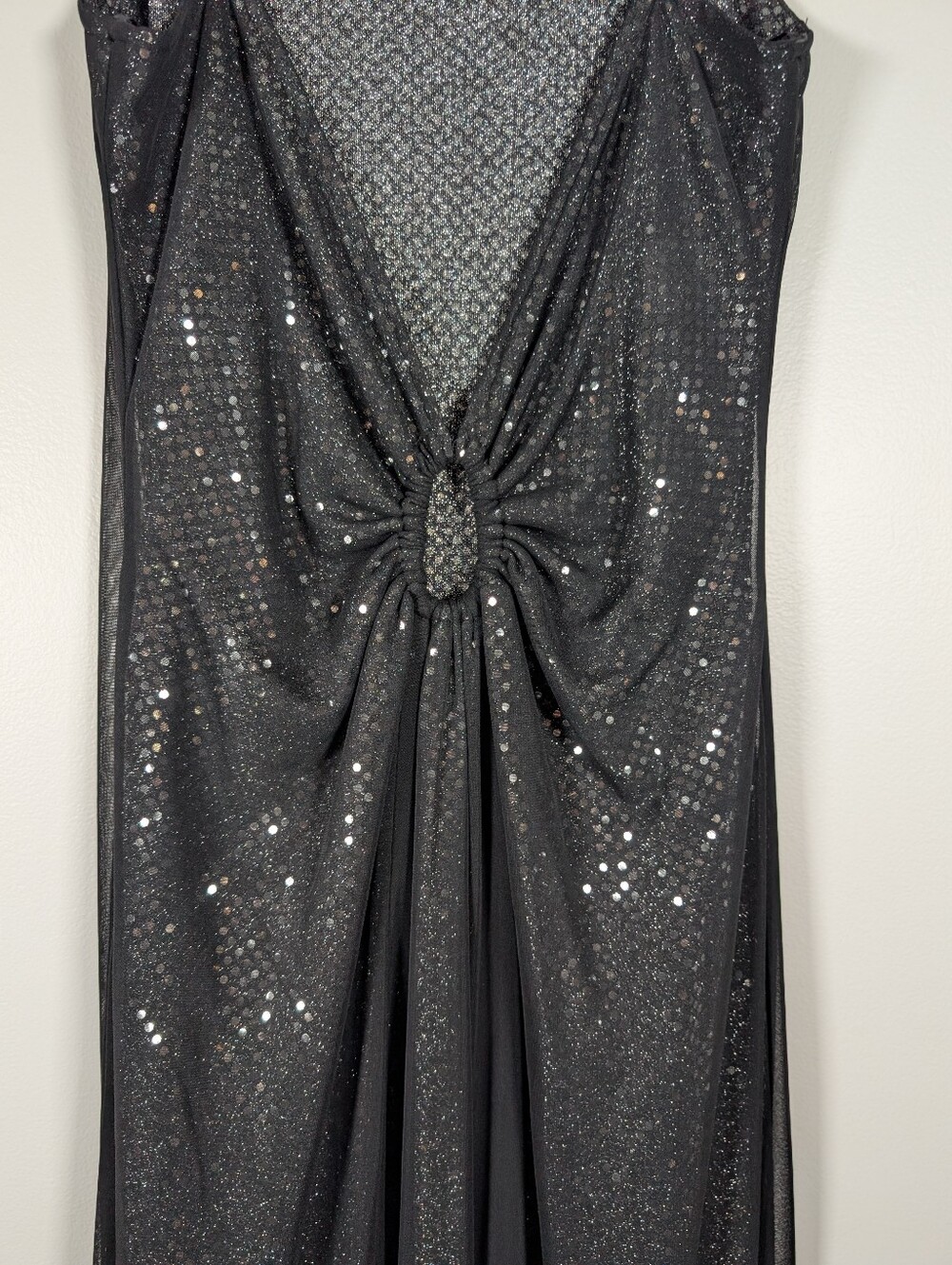 Blondie Nites By Jaslene Black Sequin With Silver Underlay Cowl Neck Maxi Dress - Picture 7 of 9